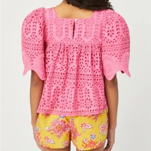 RHODE Mika eyelet blouse pink XS - Picture 2 of 14